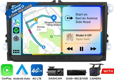 DAB+CAM+DVR+9" Android 13 8-Core 6+64 Sat Nav CarPlay Car Stereo For VW Golf MK5 - Image 1 of 4