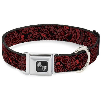 Dog Collar Bone Bandana/Skulls Black/Red WIDE-Small 13-17" (Importación USA) - Imagen 1 de 4