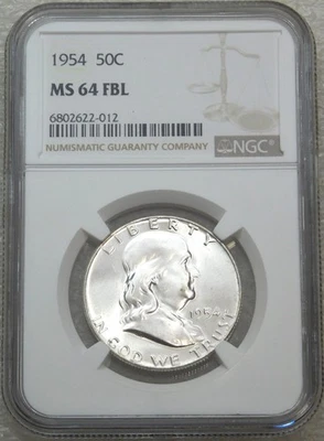 1954 P Franklin Half Dollar NGC MS64FBL Frosty White Full Bell Lines PQ #F178B - Image 1 of 4