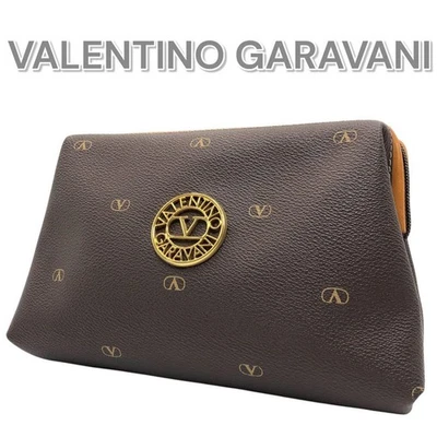 Auténtico bolso clutch Valentino Garavani marrón PVC logotipo herrajes dorados Foto 1 de 4