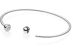 Pandora Silver Essence Cuff Bangle Bracelet Gem Ball Ends. Size 2. S925 ALE - Picture 1 of 5