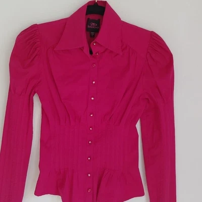 Camisa Bebe Para Mujer Rosa Plisada Estilo Corsé Brillante Abotonada Talla S Fiesta Y2K Foto 1 de 4
