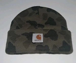 New! Carhartt Green & Black Camouflage Cuffed Beanie Cap Hat NWT - Picture 1 of 3