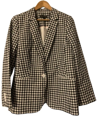 Blazer TALBOTS Cuadros Guinga Negro Blanco Mezcla de Lino Preppy Carrera Costera Nuevo con Etiquetas Foto 1 de 4