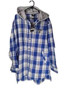 NBA Chicago Bulls Hooded Long Check Shirt Blue Size Medium BNWT N182SH210P - Picture 1 of 6