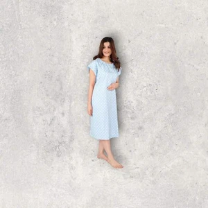 Hospital Patient Gown Snap Top & Back Cotton Womens S/M Oversized Polkadot   - Picture 1 of 7