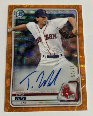 2020 Bowman Chrome Orange Wave Refractor Auto THAD WARD 11/25 Red Sox - Image 1 of 2