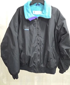 Vintage Men's Black Columbia Jacket Green Fleece Purple Zipper Lining Size XL - Picture 1 of 14