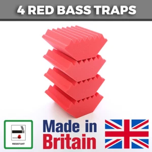 4 Red Acoustic Foam Bass Traps Corner Traps For Studio Sound Acoustic Treatment - Picture 1 of 12