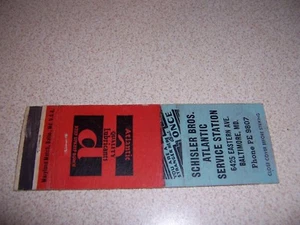 1930s SCHISLER BROS ATLANTIC SERVICE STATION BALTIMORE MD. VTG MATCHBOOK COVER - Picture 1 of 1