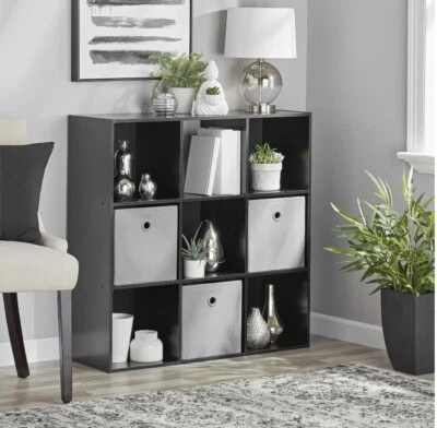 Mainstays 11" 9-Cube Storage Organizer, Black - Image 1 of 4