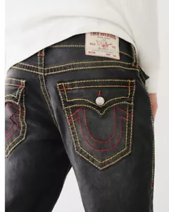 True Religion Geno BIG T Flap Relax Slim Jean Grey Humid Wash Red STICH Sz 32X32 - Picture 1 of 20