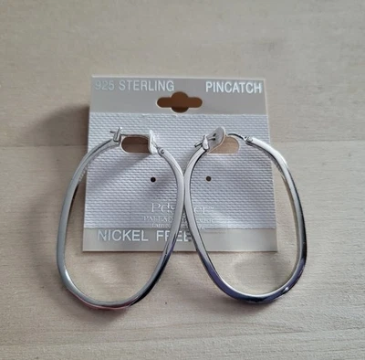 Pendientes aros de plata de ley 925 con forma ovalada y paladio sin níquel Foto 1 de 4