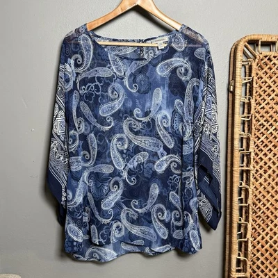 Blusa fluida Dressbarn para mujer manga kimono transparente talla XL 18/20 floral cachemira Foto 1 de 4