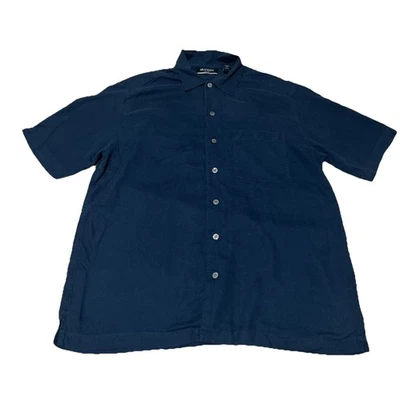 Camisa de vestir Brandini para hombre azul seda pura manga corta con botones talla M Foto 1 de 4