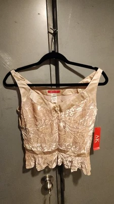 Camiseta sin mangas Anne Klein de encaje de rayón/seda beige para mujer talla 6P nueva con etiquetas Foto 1 de 4