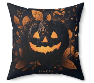 Halloween Throw Pillow Jack-O-Lantern Pumpkin Autumn Leaves Accent Cushion Decor - Picture 1 of 15