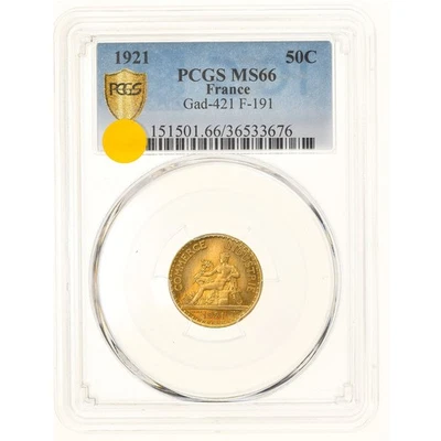 [#877702] Coin, France, Chambre de commerce, 50 Centimes, 1921, Paris, PCGS, MS6 - Image 1 of 2