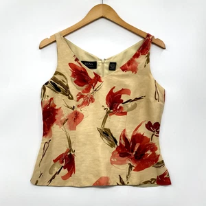Dana Buchman Top Womens Size 4 Beige Floral Print Sleeveless Linen Silk Career - Picture 1 of 11