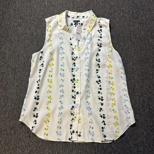 Top classico donna Ann Taylor nuovo con etichetta floreale senza maniche - taglia XL bianco - Foto 1 di 6