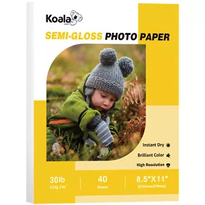 Koala Semi Glossy Photo Paper 8.5x11 for Inkjet + Laser Printers 30lb Brochure - Picture 1 of 10
