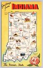Indiana State Pictoral Map, Landmarks & Attractions, Vintage Postcard