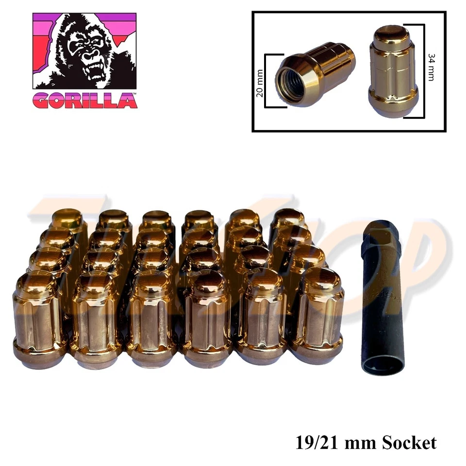 4 Lock Gorilla 19mm Socket Bulge Acorn Wheels Rim Lug Nut 12x1.5 12 1.5 Chrome M