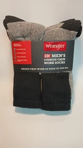 Wrangler Cushion Crew Work Socks (10-Pack) Size 6-12 Grey & Black - Picture 1 of 6