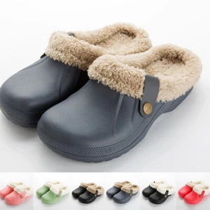 Women & Men Waterproof Slippers Furry Lined Spring Warm Garden Clogs Shoes Mules - Picture 1 of 19