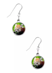 red panda CODE6A DOME on Hook Earrings Sterling Silver 925 Stamped - Picture 1 of 1