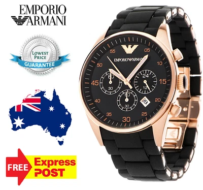 NEW EMPORIO ARMANI SPORTIVO AR5905 BLACK/ROSE GOLD/SILICONE QUARTZ MENS WATCH - Image 1 of 4
