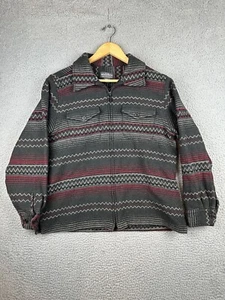 WOOLRICH L Womens Zip Up Coat Brown Wool Blend Aztec Print Quilt Lined Jacket - Picture 1 of 5