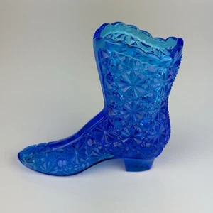 Fenton Glass Blue Daisy & Button Boot Vintage Shoe Slipper - Picture 1 of 11