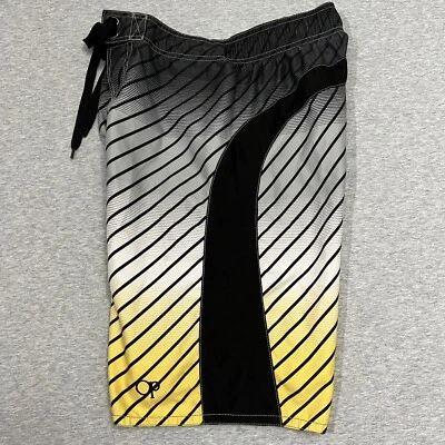Pantalones Cortos de Tabla Ocean Pacific Para Hombres Ombre Negro Amarillo Rayas Surf Sin Forro 10.5" Foto 1 de 4
