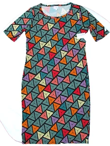 Lularoe Julia Dress Pencil Purple Teal Red Yellow Orange Geometric Women's Large - Picture 1 of 24
