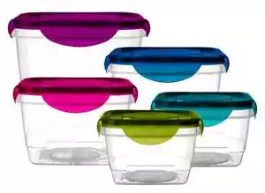 LexiHome 10 Piece Square Lock and Seal Plastic Food Container Set, Color Coded - Picture 1 of 4