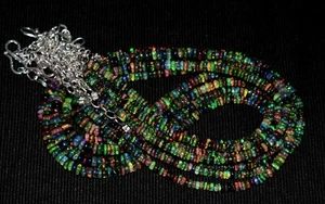 16"Natural Ethiopian Black Opal Wello Fire Opal Gemstone Bead 1 Necklace NEW - Picture 1 of 8