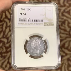 1901 P Proof Silver Barber Quarter Dollar 25c NGC PF64 Better Philadelphia Coin - Picture 1 of 12