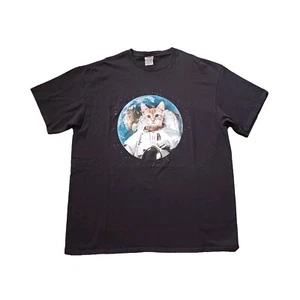 Cat Astronaut T Shirt Mens Extra Large Black Graphic Space Short Sleeve Y2K - Picture 1 of 13
