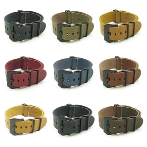 StrapsCo Leather Military Watch Band Strap w/ Matte Black PRE-V Buckle - Picture 1 of 17