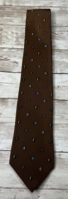 男式复古 Enrico Coveri 领带棕色圆点意大利制造 100% 真丝领带 二手状况完好 — 第 1/4 张图片