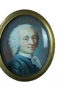 Beau Tableau Ancien Portrait Homme Louis XV Costume Perruque Miniature 18 ème - Photo 1/5
