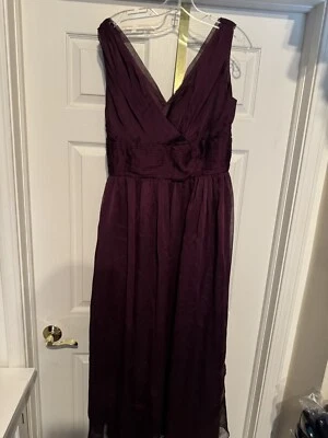 Vestido para mujer ML Monique Lhuillier vino tinto dama de honor acanalado de gasa talla 18 Foto 1 de 4