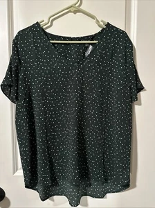 41 Hawthorn Blouse Size XL Green White Polka Dot Short Sleeved V Neck Womens - Picture 1 of 3