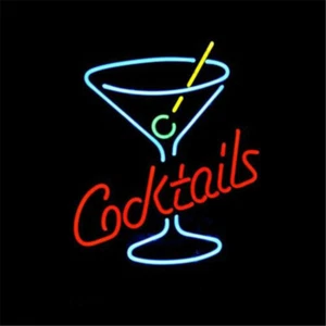 Cocktails Martini Glass Cup 20"x16" Neon Light Sign Lamp Bar Beer Pub Wall Decor - Picture 1 of 4
