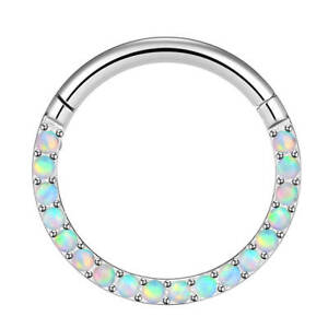 16G Opal Cartilage Piercing Hinged Clicker Helix Hoop Septum Ring Daith Jewelry