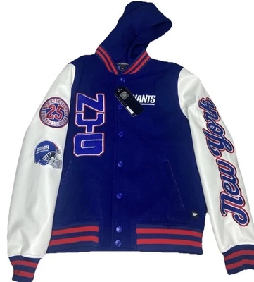 Jaqueta New York Giants com Capuz Varsity Média Unissex Manga de Couro Bordada - Imagem 1 de 4