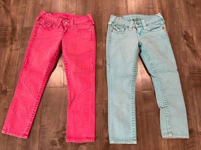 Pantalones de mezclilla True Religion Lily Super T World Tour niñas talla 24 azul y rosa Foto 1 de 4