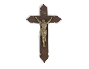 Large Hanging Crucifix Cross Carved wood Spelter Corpus VIntage Christianity Jes - Picture 1 of 9