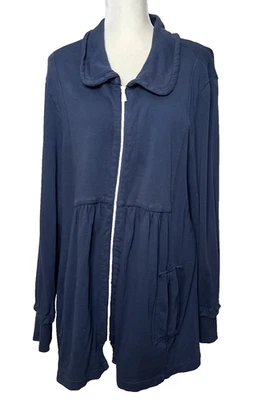 Wearables By XCVI Plus Size 2X  Funnel-Neck Blue Zip Coat Dress Lagenlook Womens - Image 1 of 4